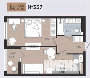 1-к квартира, строящийся дом, 41м2, 4/10 этаж