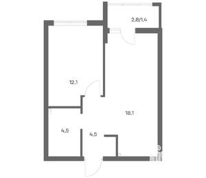 1-к квартира, строящийся дом, 41м2, 8/18 этаж