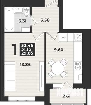 1-к квартира, вторичка, 32м2, 3/9 этаж