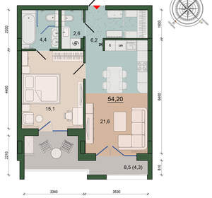 1-к квартира, вторичка, 54м2, 6/14 этаж