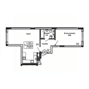 1-к квартира, вторичка, 51м2, 1/9 этаж