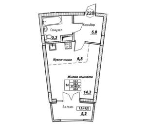 Студия квартира, вторичка, 34м2, 6/7 этаж