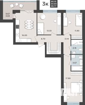 3-к квартира, вторичка, 85м2, 3/10 этаж