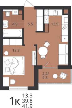 1-к квартира, вторичка, 40м2, 2/9 этаж