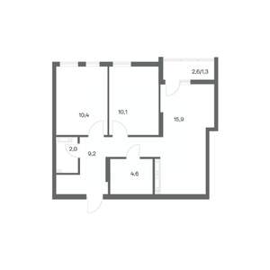 2-к квартира, строящийся дом, 54м2, 4/18 этаж