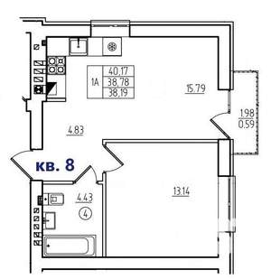 1-к квартира, вторичка, 39м2, 2/4 этаж