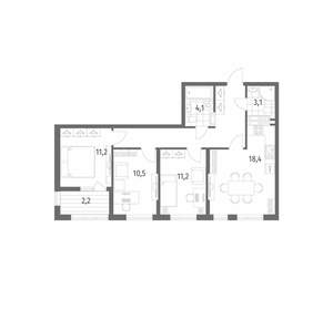 3-к квартира, строящийся дом, 75м2, 3/8 этаж