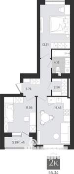 2-к квартира, вторичка, 55м2, 6/9 этаж