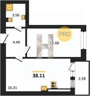 1-к квартира, вторичка, 38м2, 6/8 этаж