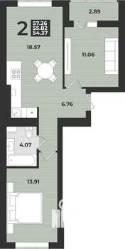 2-к квартира, вторичка, 57м2, 7/9 этаж