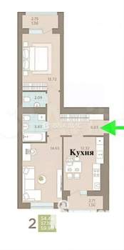 2-к квартира, вторичка, 61м2, 5/8 этаж