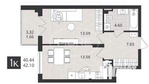 1-к квартира, вторичка, 40м2, 3/4 этаж