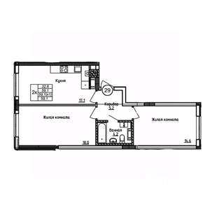 2-к квартира, вторичка, 59м2, 1/9 этаж