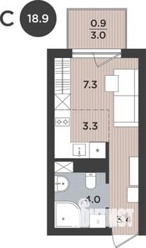 1-к квартира, вторичка, 19м2, 2/9 этаж