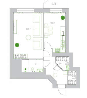 1-к квартира, вторичка, 48м2, 4/12 этаж