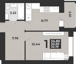 1-к квартира, вторичка, 35м2, 1/9 этаж