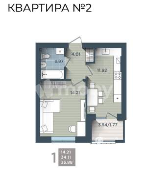 1-к квартира, сданный дом, 34м2, 1/4 этаж
