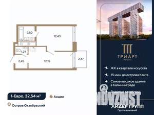 1-к квартира, вторичка, 33м2, 7/12 этаж