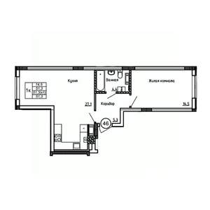 1-к квартира, вторичка, 51м2, 1/9 этаж