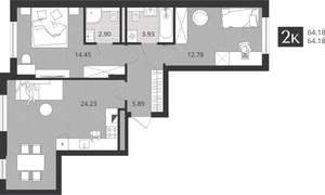 2-к квартира, сданный дом, 64м2, 2/4 этаж