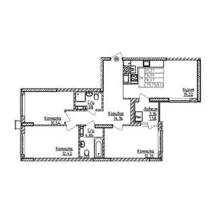 3-к квартира, строящийся дом, 78м2, 9/9 этаж