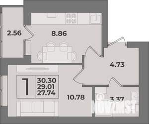 1-к квартира, строящийся дом, 30м2, 4/9 этаж