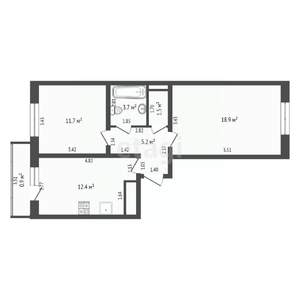 2-к квартира, вторичка, 53м2, 2/10 этаж