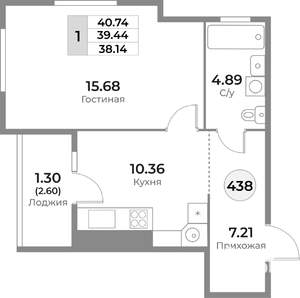 1-к квартира, вторичка, 39м2, 5/10 этаж