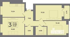 3-к квартира, вторичка, 77м2, 1/9 этаж
