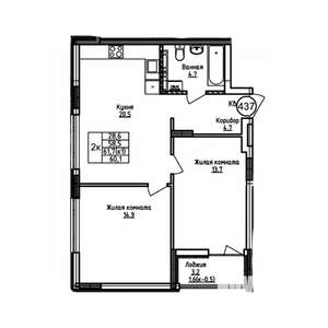 2-к квартира, вторичка, 60м2, 2/9 этаж