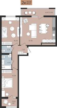 2-к квартира, строящийся дом, 80м2, 3/10 этаж