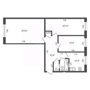 3-к квартира, вторичка, 60м2, 1/5 этаж