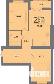 2-к квартира, вторичка, 66м2, 3/8 этаж