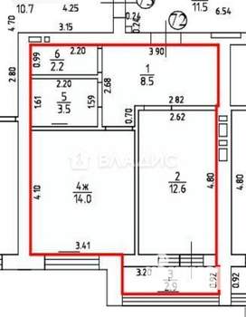 1-к квартира, вторичка, 44м2, 4/10 этаж