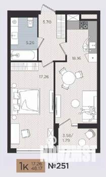 1-к квартира, строящийся дом, 48м2, 3/10 этаж