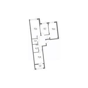 3-к квартира, строящийся дом, 74м2, 3/8 этаж