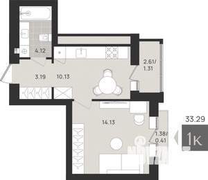 1-к квартира, вторичка, 33м2, 9/9 этаж