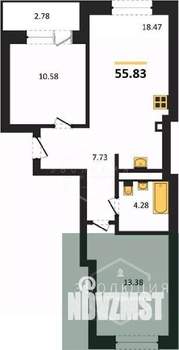 2-к квартира, вторичка, 56м2, 1/9 этаж