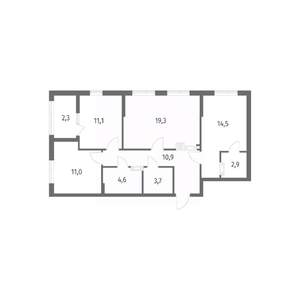 3-к квартира, строящийся дом, 80м2, 2/8 этаж