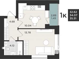 1-к квартира, вторичка, 36м2, 1/9 этаж