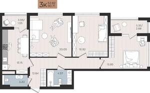3-к квартира, строящийся дом, 91м2, 10/10 этаж