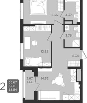 Студия квартира, вторичка, 57м2, 2/9 этаж