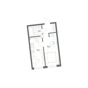 1-к квартира, строящийся дом, 33м2, 5/8 этаж
