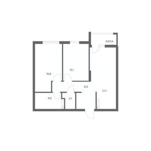 2-к квартира, строящийся дом, 59м2, 6/18 этаж