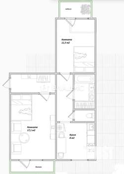 2-к квартира, вторичка, 51м2, 4/5 этаж
