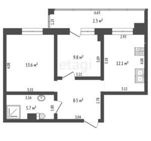 2-к квартира, вторичка, 58м2, 7/7 этаж