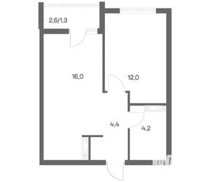 1-к квартира, строящийся дом, 38м2, 2/18 этаж