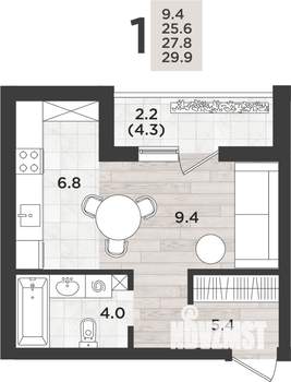 1-к квартира, вторичка, 28м2, 1/12 этаж