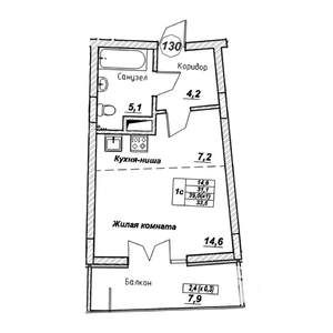 Студия квартира, вторичка, 34м2, 3/7 этаж
