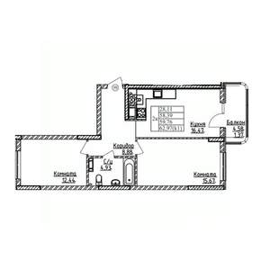 2-к квартира, строящийся дом, 60м2, 9/9 этаж